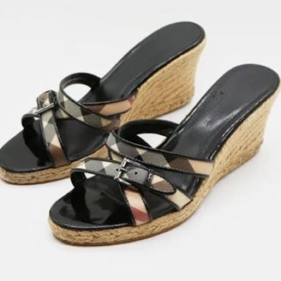 BurberryWomens SZ 10 US SZ 40 EU Nova Check Espadrille Wedge Sandals